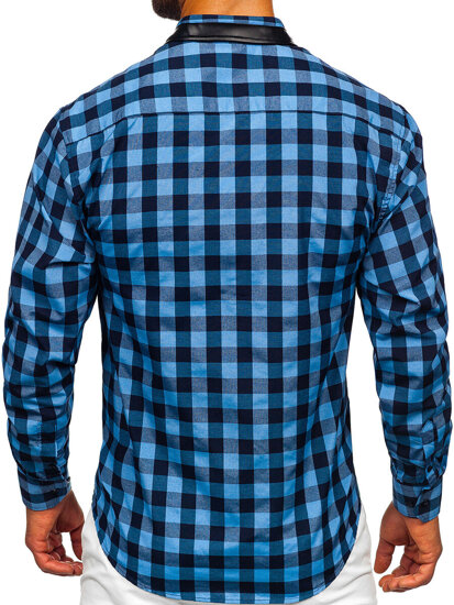 Uomo Camicia a quadri con maniche lunghe Blu scuro Bolf 19605