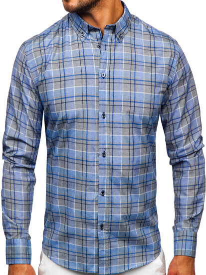 Uomo Camicia a quadri con maniche lunghe Blu scuro Bolf 22748