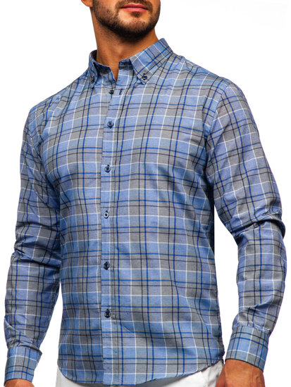 Uomo Camicia a quadri con maniche lunghe Blu scuro Bolf 22748