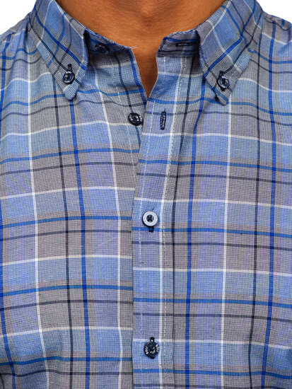 Uomo Camicia a quadri con maniche lunghe Blu scuro Bolf 22748