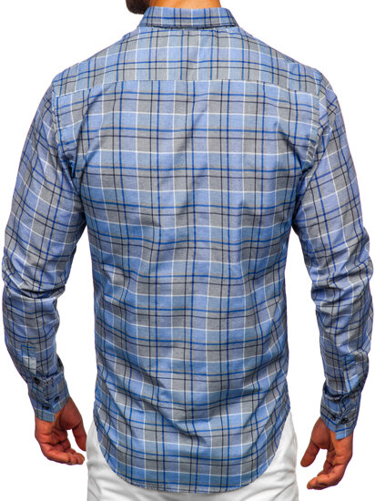 Uomo Camicia a quadri con maniche lunghe Blu scuro Bolf 22748