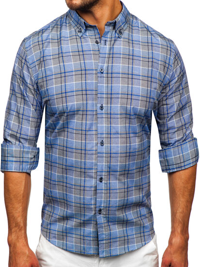 Uomo Camicia a quadri con maniche lunghe Blu scuro Bolf 22748