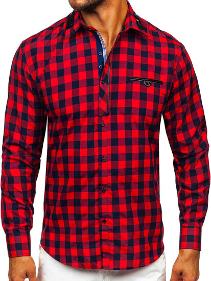 Uomo Camicia a quadri con maniche lunghe Rosso Bolf 19605