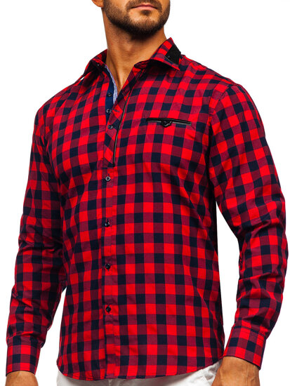 Uomo Camicia a quadri con maniche lunghe Rosso Bolf 19605