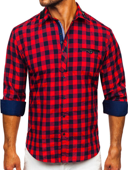 Uomo Camicia a quadri con maniche lunghe Rosso Bolf 19605