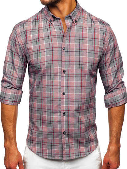 Uomo Camicia a quadri con maniche lunghe Rosso Bolf 22748