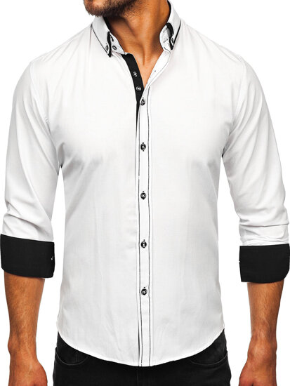 Uomo Camicia elegante a maniche lunghe Bianco-Nero Bolf 3703