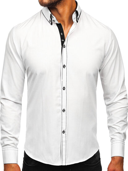 Uomo Camicia elegante a maniche lunghe Bianco-Nero Bolf 3703