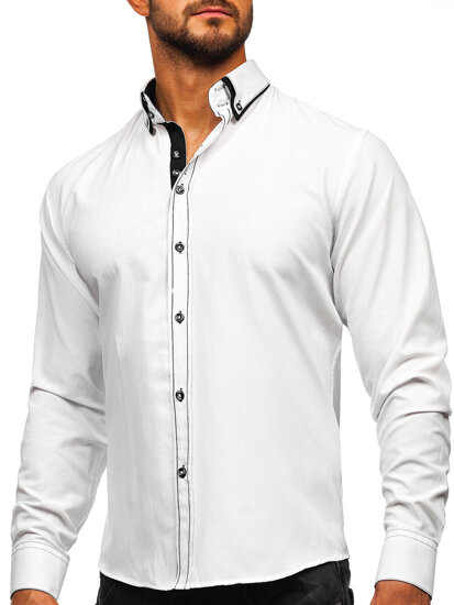 Uomo Camicia elegante a maniche lunghe Bianco-Nero Bolf 3703