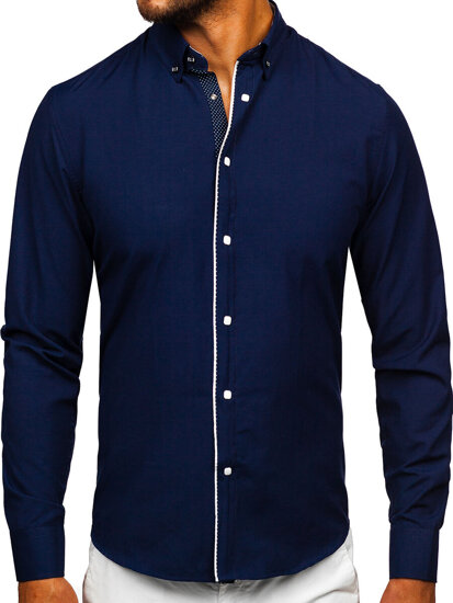 Uomo Camicia elegante a maniche lunghe Blu scuro Bolf 17724