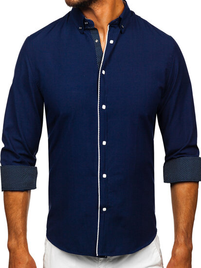 Uomo Camicia elegante a maniche lunghe Blu scuro Bolf 17724