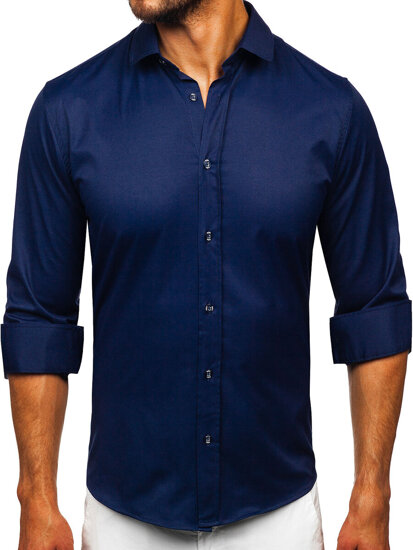 Uomo Camicia elegante a maniche lunghe Blu scuro Bolf 24702