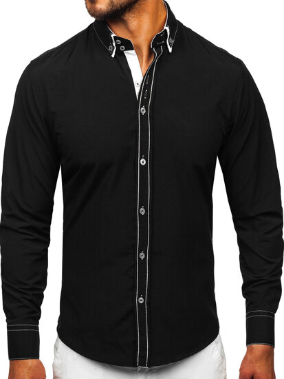 Uomo Camicia elegante a maniche lunghe Nero-Bianco Bolf 3703