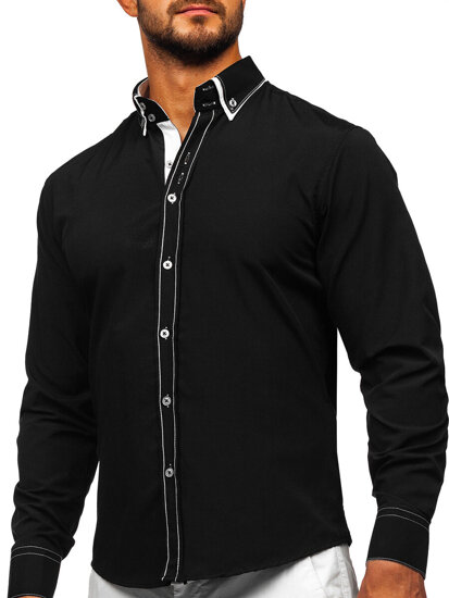 Uomo Camicia elegante a maniche lunghe Nero-Bianco Bolf 3703