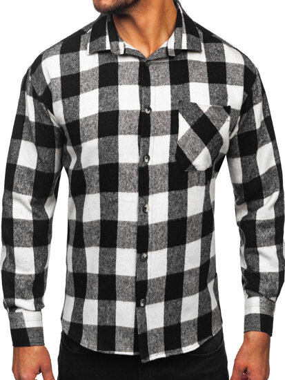 Uomo Camicia in flanella a maniche lunghe a quadri Bianco-Nero Bolf 2025-1