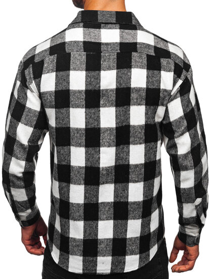 Uomo Camicia in flanella a maniche lunghe a quadri Bianco-Nero Bolf 2025-1