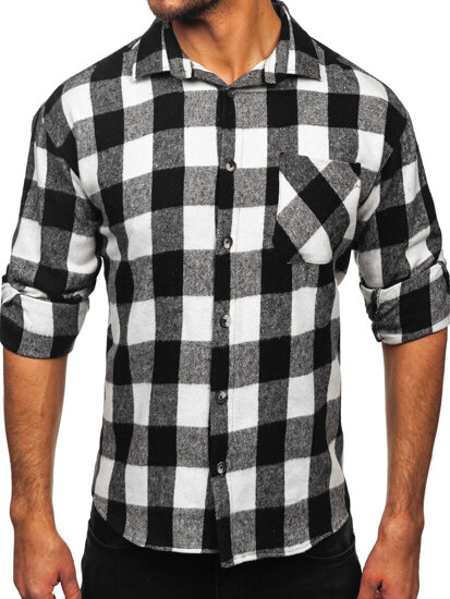 Uomo Camicia in flanella a maniche lunghe a quadri Bianco-Nero Bolf 2025-1