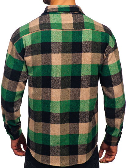 Uomo Camicia in flanella a maniche lunghe a quadri Verde Bolf 2025-1