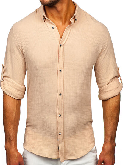 Uomo Camicia in mussola a maniche lunghe Beige Bolf 22746