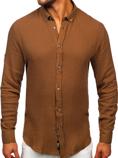 Uomo Camicia in mussola a maniche lunghe Marrone Bolf 22746