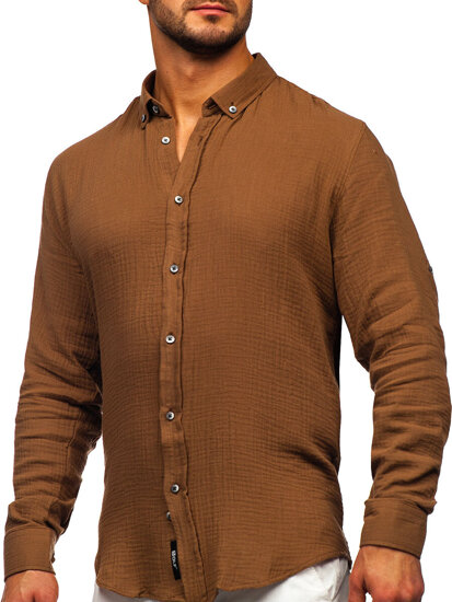 Uomo Camicia in mussola a maniche lunghe Marrone Bolf 22746