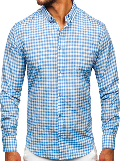 Uomo Camicia vichy a quadri con maniche lunghe Blu Bolf 22747