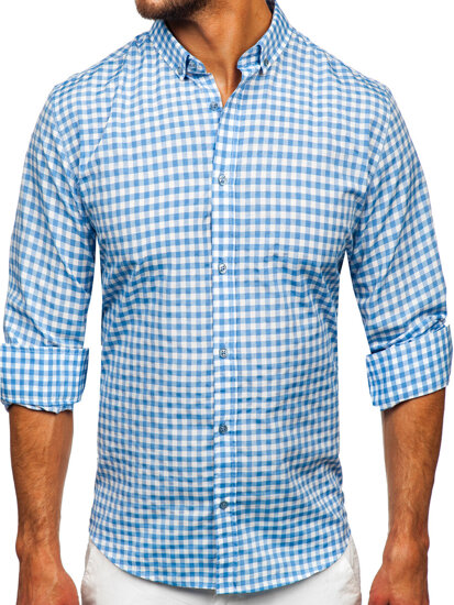 Uomo Camicia vichy a quadri con maniche lunghe Blu Bolf 22747