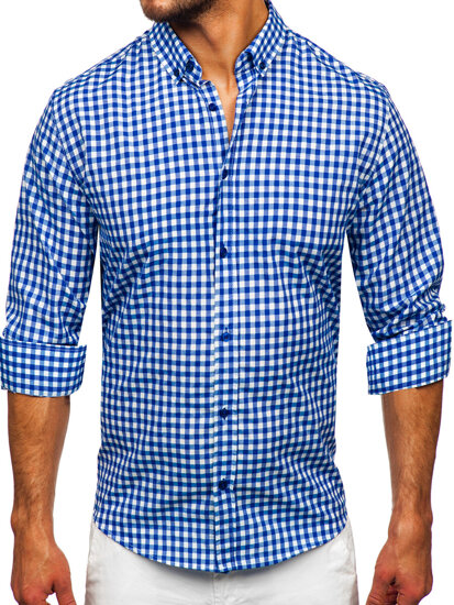 Uomo Camicia vichy a quadri con maniche lunghe Blu scuro Bolf 22747