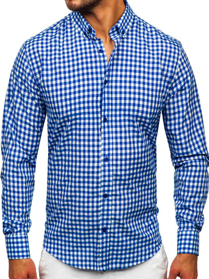 Uomo Camicia vichy a quadri con maniche lunghe Blu scuro Bolf 22747