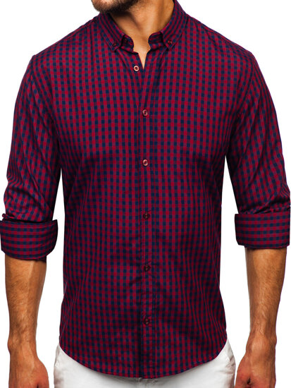 Uomo Camicia vichy a quadri con maniche lunghe Bordo Bolf 22747