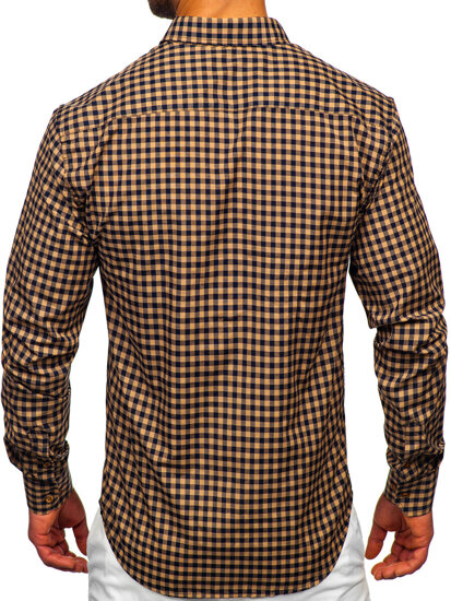 Uomo Camicia vichy a quadri con maniche lunghe Marrone Bolf 22747