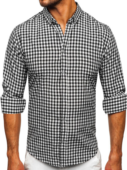 Uomo Camicia vichy a quadri con maniche lunghe Nero Bolf 22747