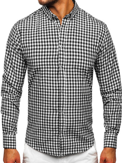 Uomo Camicia vichy a quadri con maniche lunghe Nero Bolf 22747