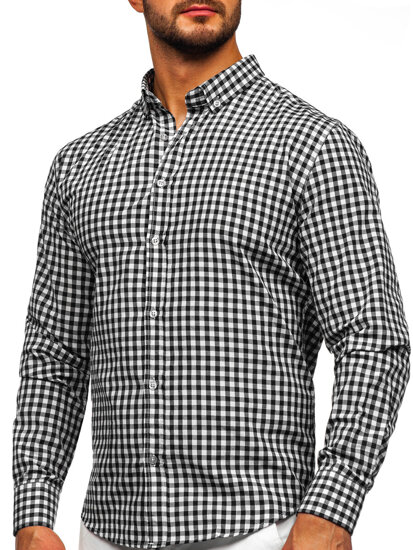 Uomo Camicia vichy a quadri con maniche lunghe Nero Bolf 22747