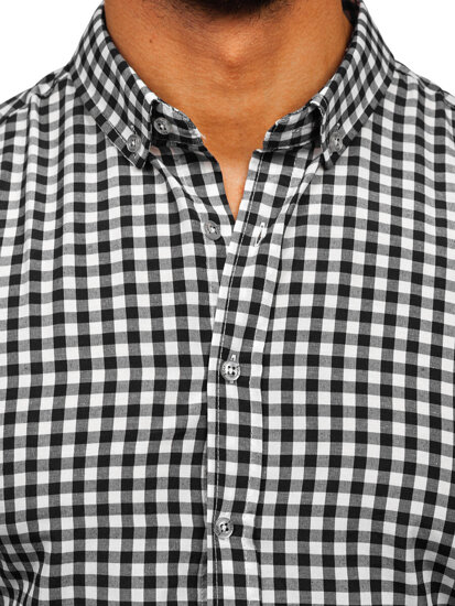 Uomo Camicia vichy a quadri con maniche lunghe Nero Bolf 22747