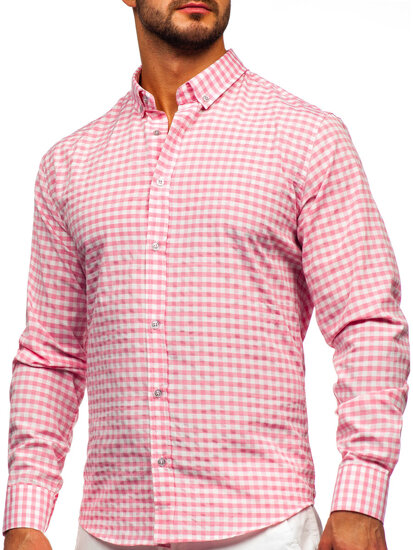 Uomo Camicia vichy a quadri con maniche lunghe Pink Bolf 22747