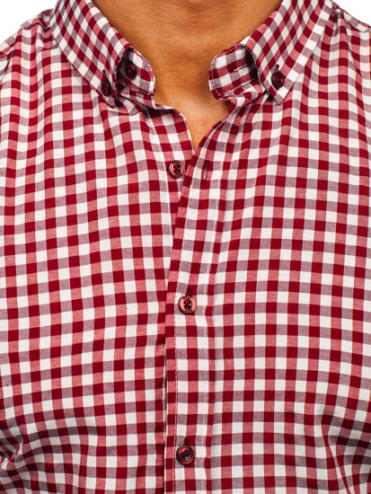 Uomo Camicia vichy a quadri con maniche lunghe Rosso Bolf 22747