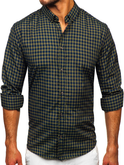 Uomo Camicia vichy a quadri con maniche lunghe Verde Bolf 22747