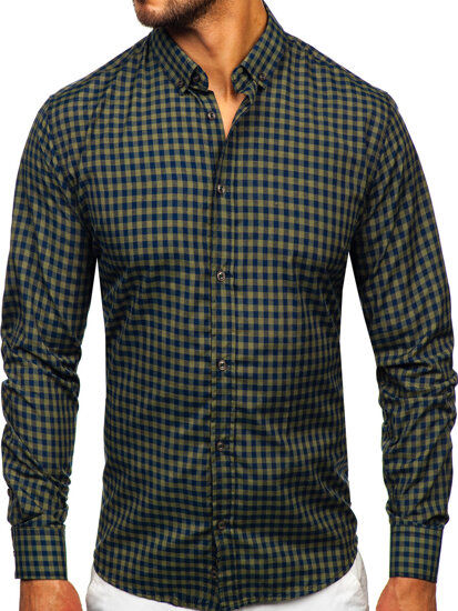 Uomo Camicia vichy a quadri con maniche lunghe Verde Bolf 22747