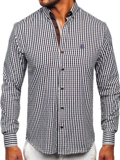 Uomo Camicia vichy con scacchi a manica lunga Marrone Bolf 4712