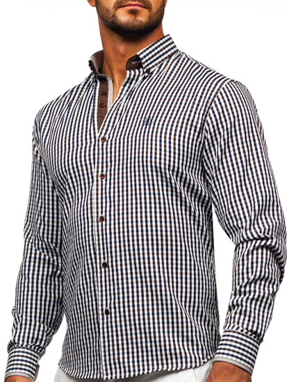 Uomo Camicia vichy con scacchi a manica lunga Marrone Bolf 4712