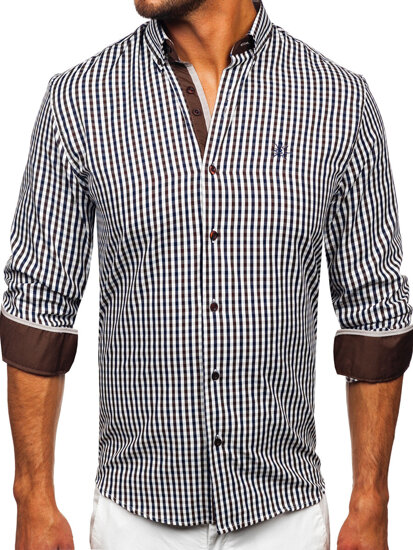 Uomo Camicia vichy con scacchi a manica lunga Marrone Bolf 4712