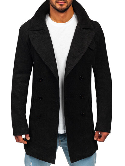 Uomo Cappotto invernale doppiopetto con collo alto Nero Bolf 1048A