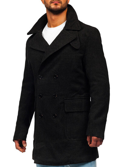 Uomo Cappotto invernale doppiopetto con collo alto Nero Bolf 1048A