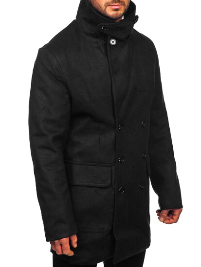 Uomo Cappotto invernale doppiopetto con collo alto Nero Bolf 1048A