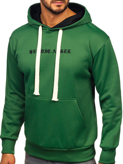 Uomo Felpa con cappuccio con canguro stampato Verde Bolf M276