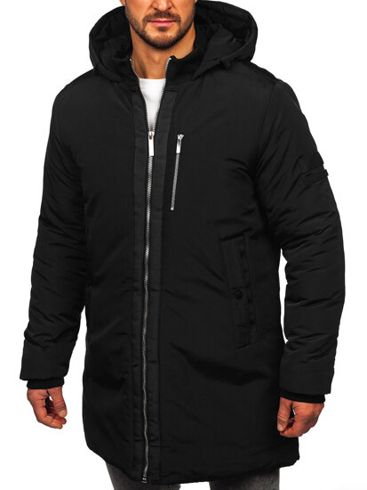 Uomo Giacca invernale lunga con cappuccio Nero Bolf 5M3121