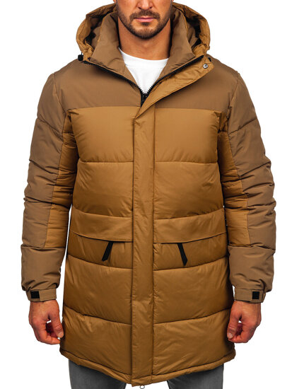 Uomo Giacca invernale trapuntata lunga con cappuccio Camel Bolf 31M5016