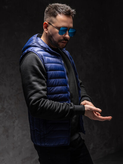 Uomo Gilet trapuntato con cappuccio Blu scuro Bolf LY36A1