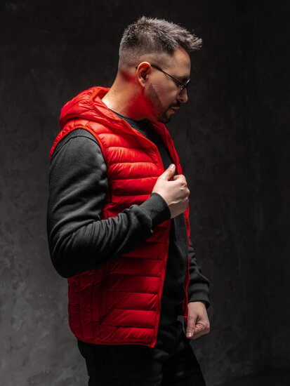 Uomo Gilet trapuntato con cappuccio Rosso Bolf LY36A1